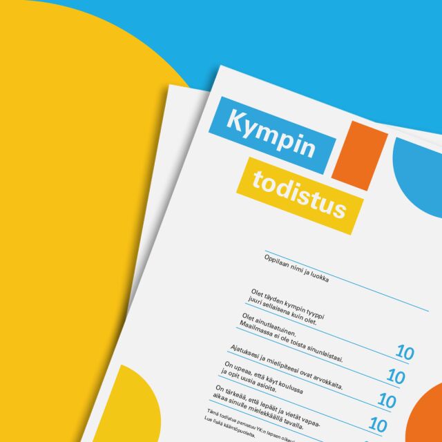 Kympin todistus kelta-sinisellä pohjalla